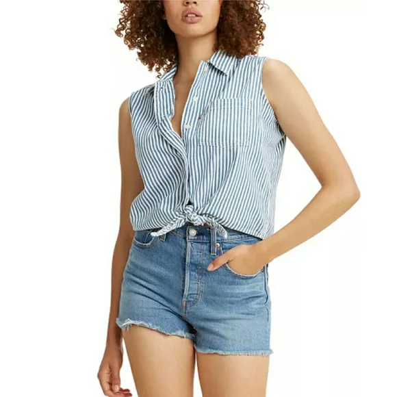💎NWT Levi's Striped Cotton Denim Tie Top - Picture 8 of 8